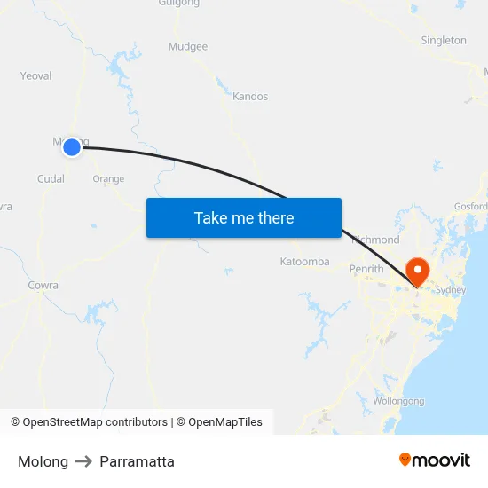 Molong to Parramatta map