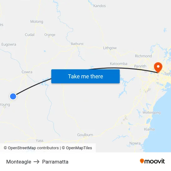 Monteagle to Parramatta map