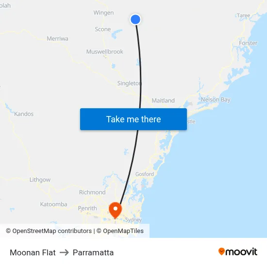 Moonan Flat to Parramatta map