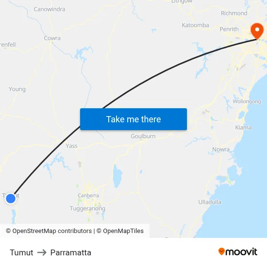 Tumut to Parramatta map