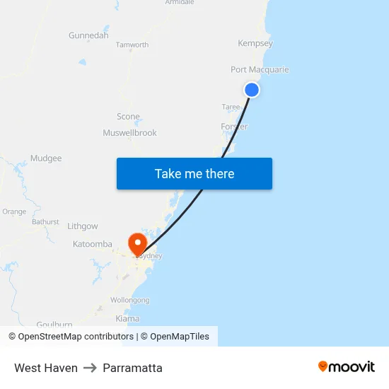 West Haven to Parramatta map