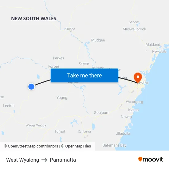 West Wyalong to Parramatta map