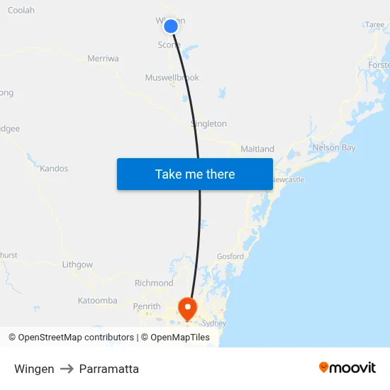 Wingen to Parramatta map