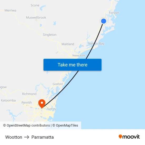 Wootton to Parramatta map