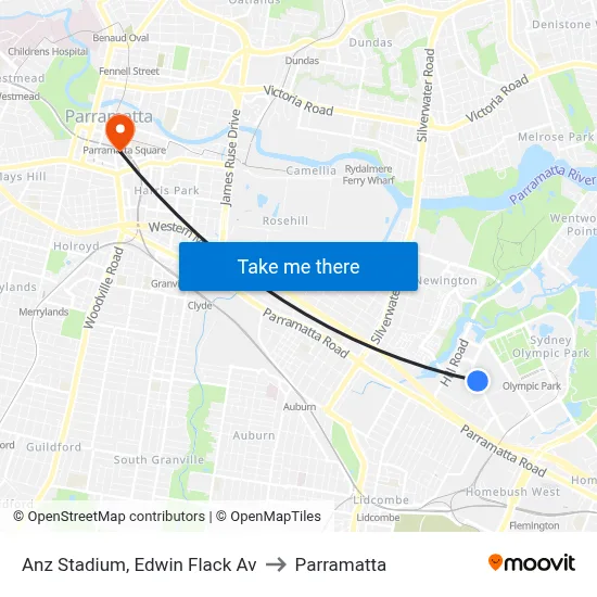 Anz Stadium, Edwin Flack Av to Parramatta map