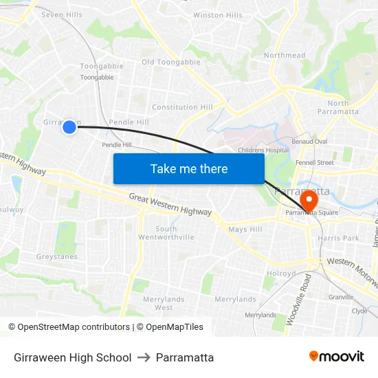 Girraween High School to Parramatta map