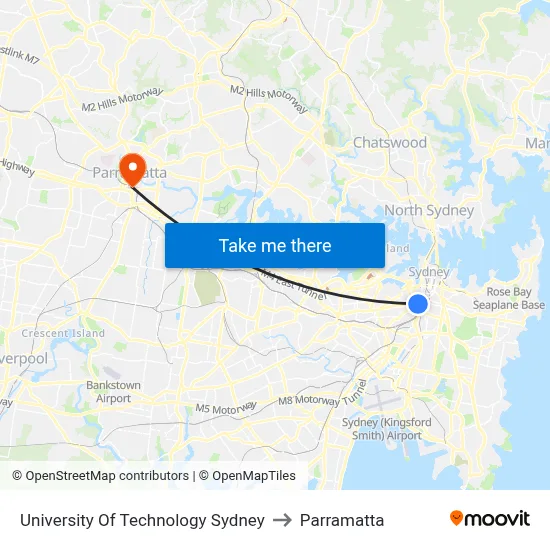 University Of Technology Sydney to Parramatta map