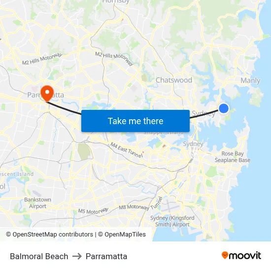 Balmoral Beach to Parramatta map