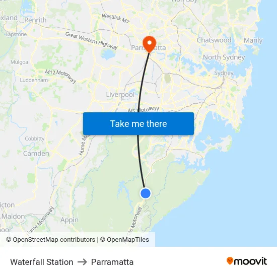 Waterfall Station to Parramatta map