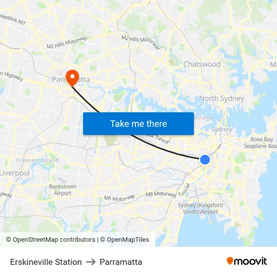 Erskineville Station to Parramatta map