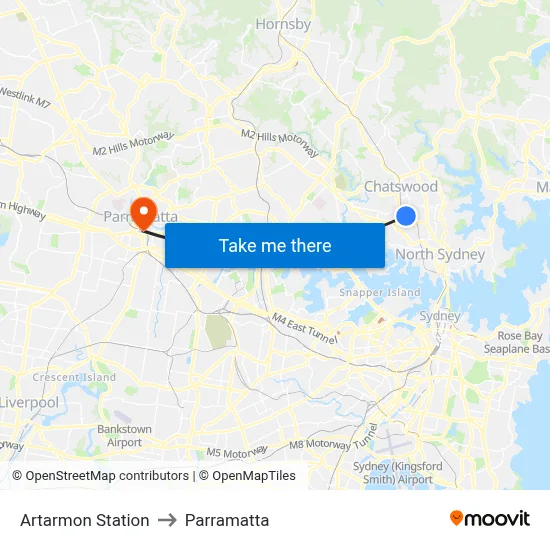 Artarmon Station to Parramatta map