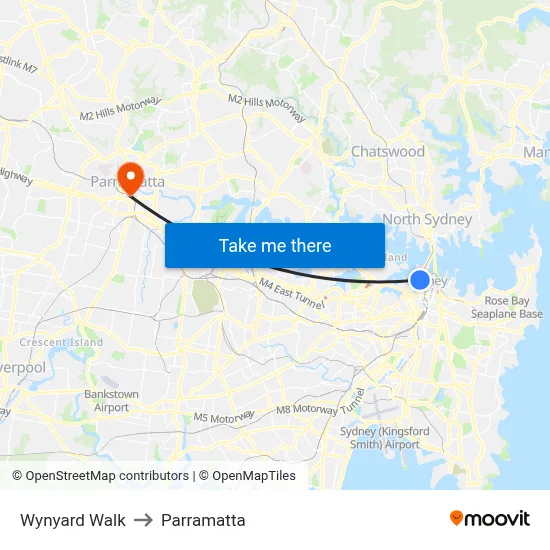 Wynyard Walk to Parramatta map
