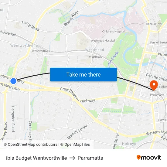 ibis Budget Wentworthville to Parramatta map