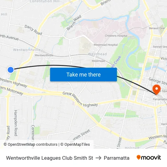 Wentworthville Leagues Club Smith St to Parramatta map