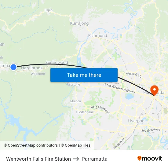 Wentworth Falls Fire Station to Parramatta map