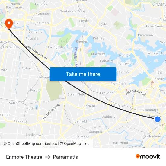 Enmore Theatre to Parramatta map
