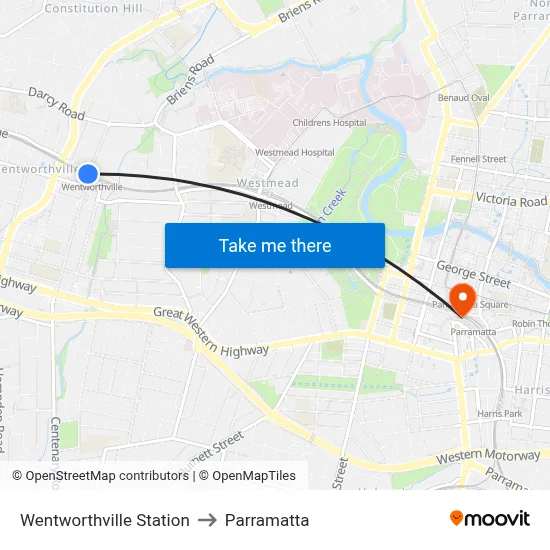 Wentworthville Station to Parramatta map