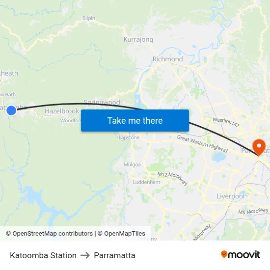 Katoomba Station to Parramatta map