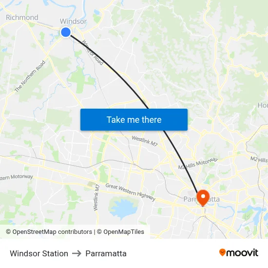 Windsor Station to Parramatta map