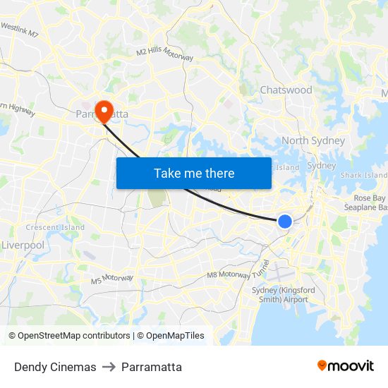 Dendy Cinemas to Parramatta map
