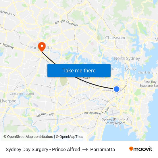 Sydney Day Surgery - Prince Alfred to Parramatta map