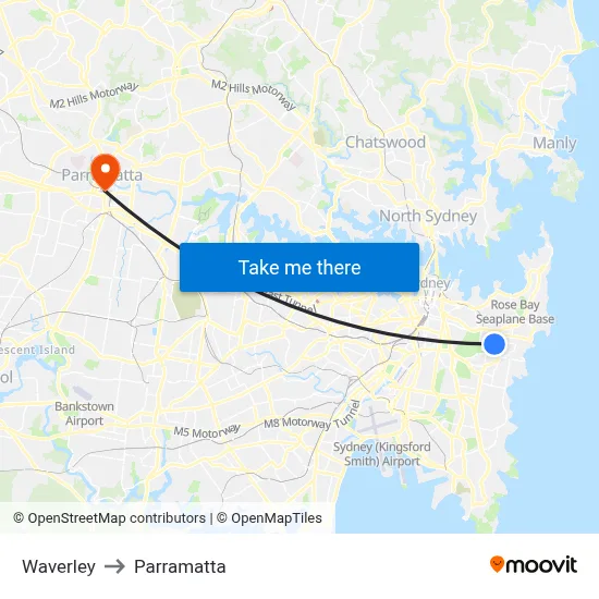 Waverley to Parramatta map