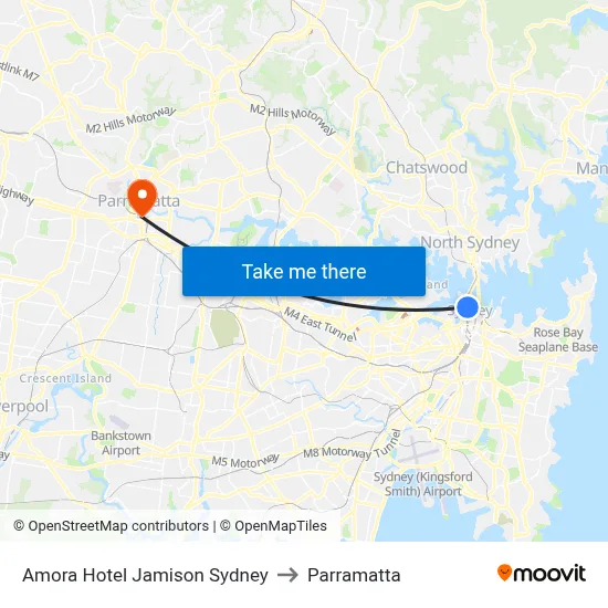 Amora Hotel Jamison Sydney to Parramatta map