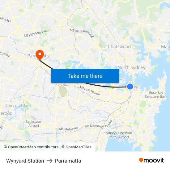 Wynyard Station to Parramatta map