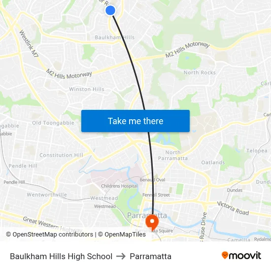 Baulkham Hills High School to Parramatta map