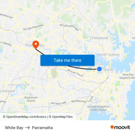 White Bay to Parramatta map