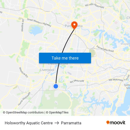 Holsworthy Aquatic Centre to Parramatta map