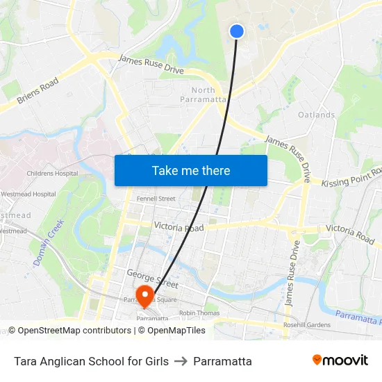 Tara Girls School to Parramatta map