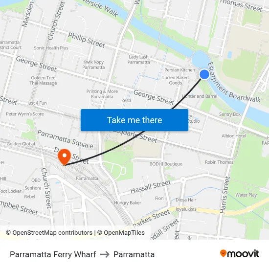 Parramatta Ferry Wharf to Parramatta map