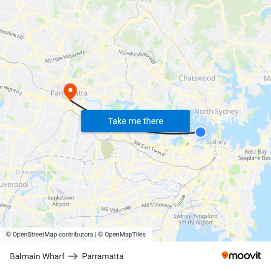 Balmain Wharf to Parramatta map