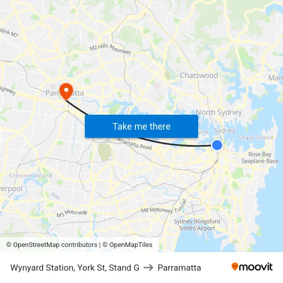 Wynyard Station, York St, Stand G to Parramatta map
