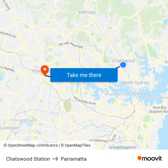 Chatswood Station to Parramatta map