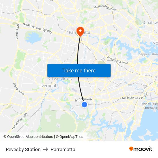 Revesby Station to Parramatta map