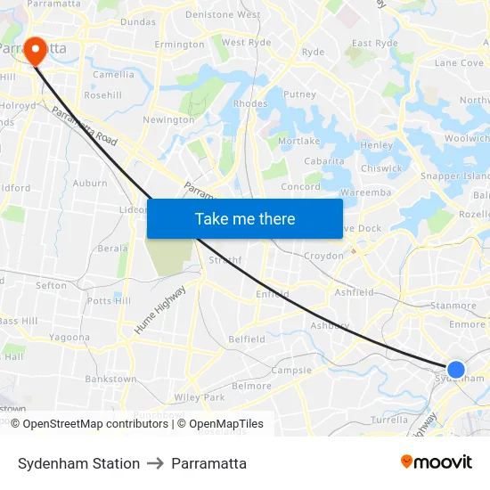 Sydenham Station to Parramatta map