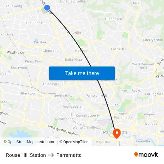 Rouse Hill Station to Parramatta map