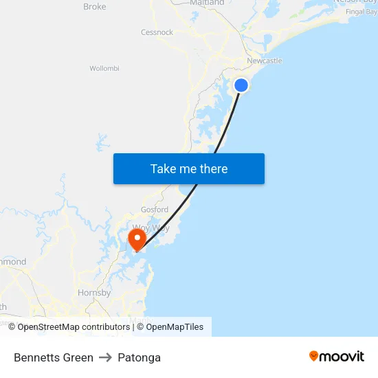 Bennetts Green to Patonga map