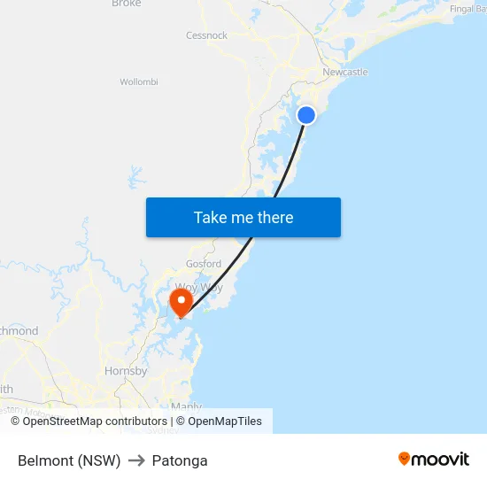 Belmont (NSW) to Patonga map