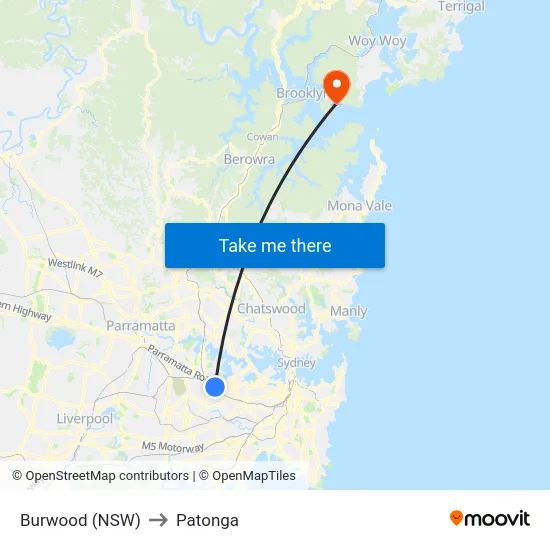 Burwood (NSW) to Patonga map