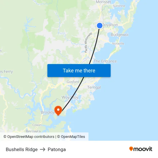 Bushells Ridge to Patonga map