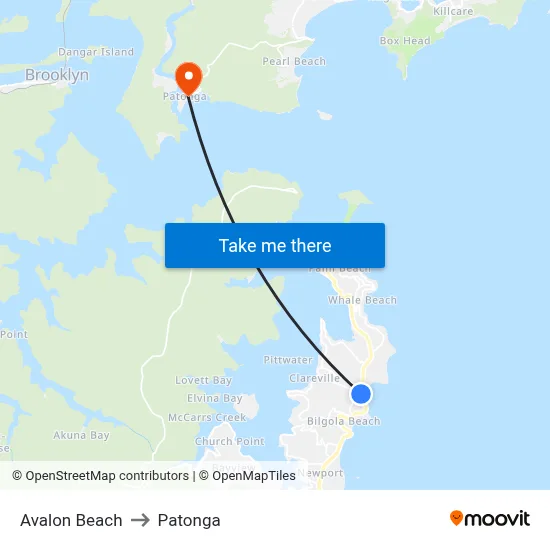 Avalon Beach to Patonga map