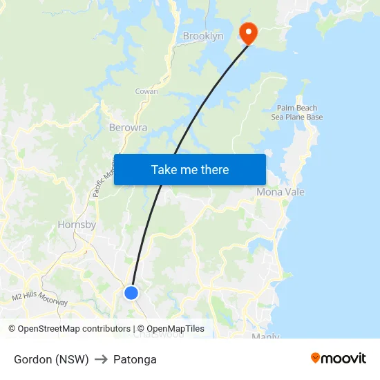 Gordon (NSW) to Patonga map