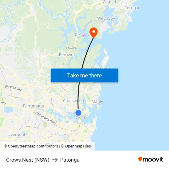Crows Nest (NSW) to Patonga map