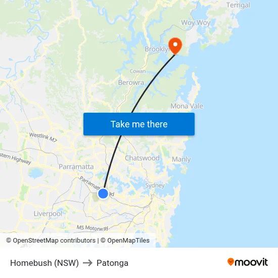 Homebush (NSW) to Patonga map