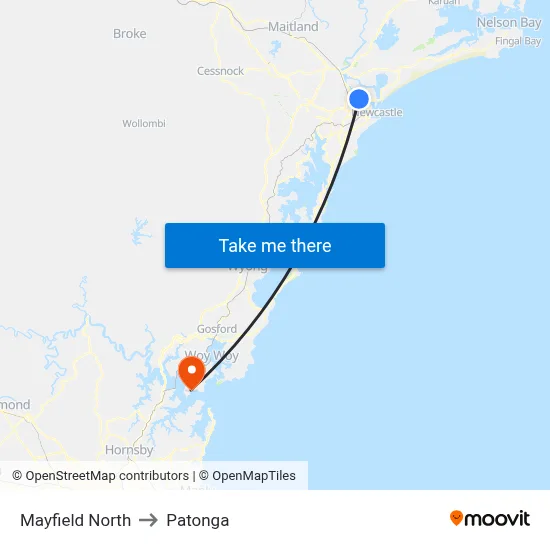 Mayfield North to Patonga map