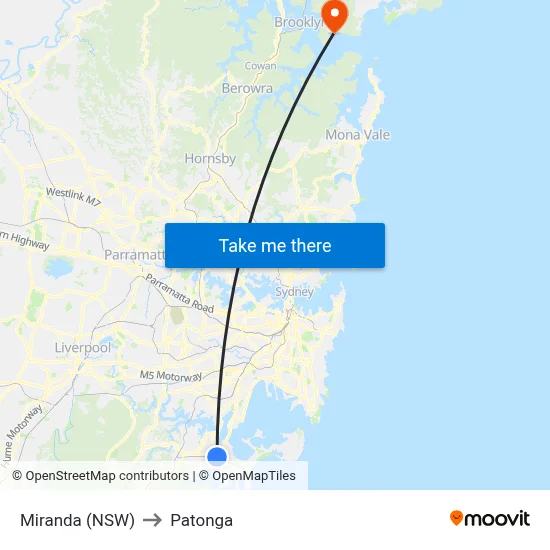 Miranda (NSW) to Patonga map
