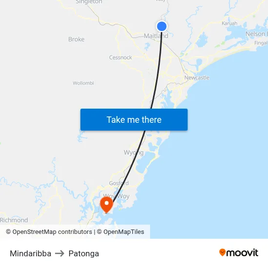 Mindaribba to Patonga map